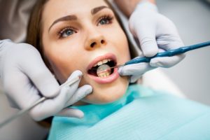 a lady at the dentist