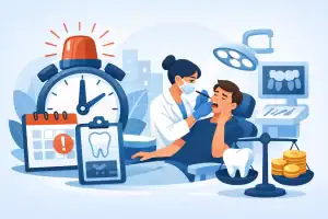 Dentist performing emergency dental treatment on patient in Edmonton clinic.